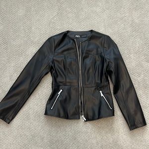 Zara peplum faux leather jacket